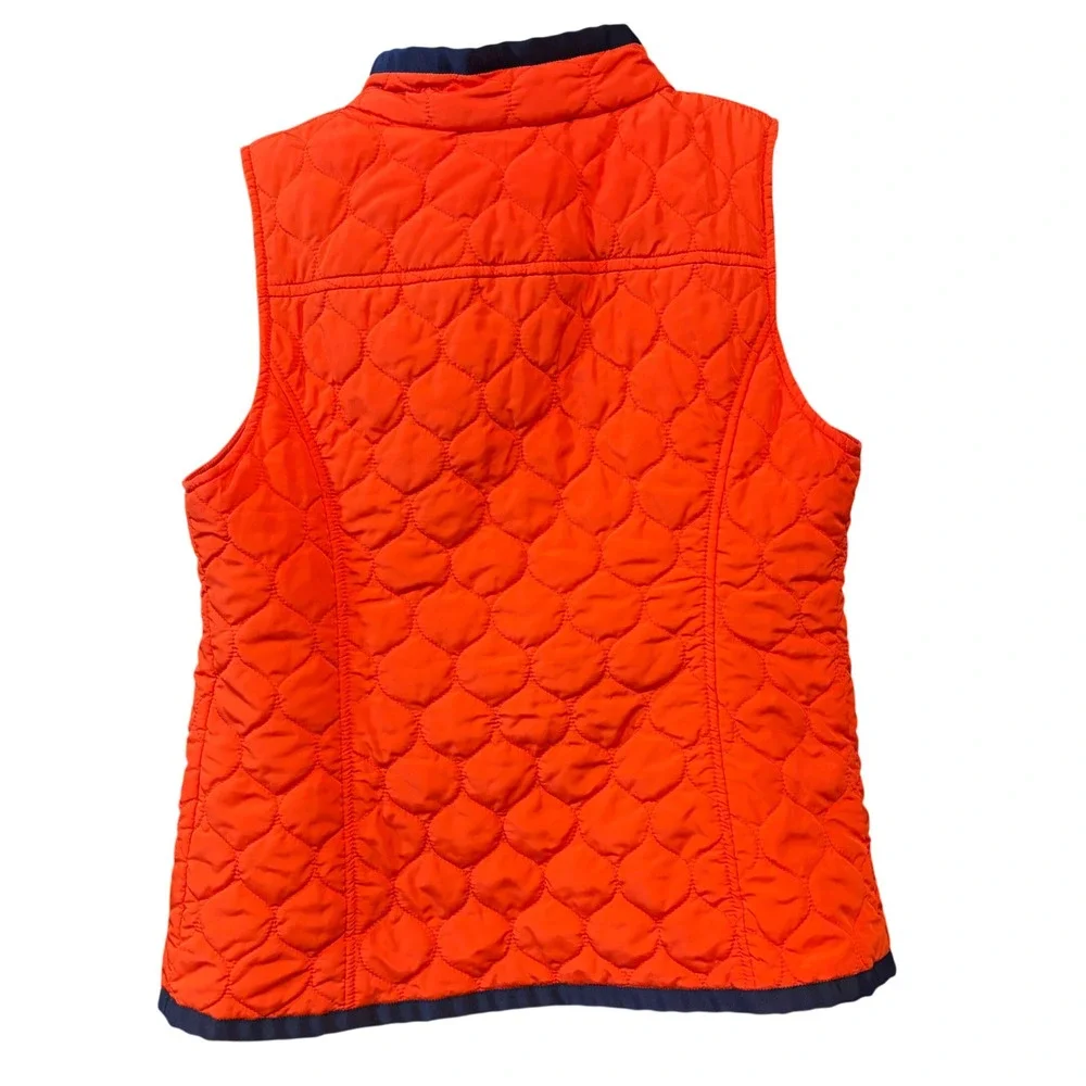 Crown & Ivy Womens Orange Quilted Puffer Vest Navy Blue Trim Full Zip Size Med‎